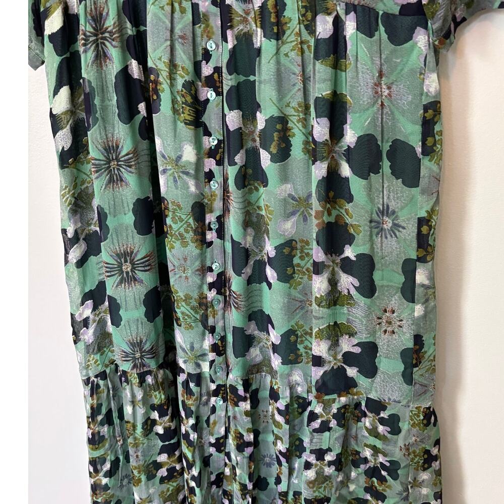 BA&SH Floral Hooper Maxi Dress Size 3 (Large) Green Watercolor Boho Cottagecore - Picture 5 of 11